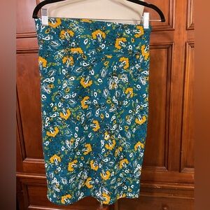 Lularoe Women’s Cassie Pencil Skirt Size Med Blue With Yellow Floral Lknw Comfor